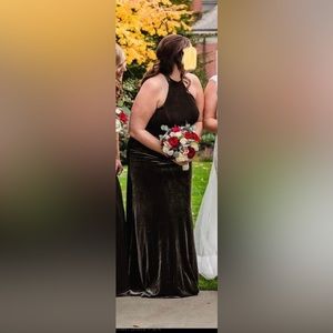 Revelry Tori Velvet Floor Length Bridesmaid Dress - Dusty Olive